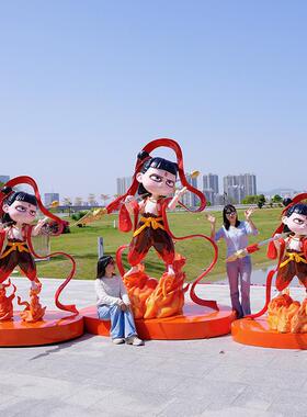 景区魔童闹海哪吒太乙敖丙敖光人物玻璃钢雕塑户外门店拍照大摆件