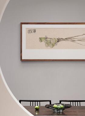 新中式荷花挂画禅意餐厅卧室床头瑜伽馆莲蓬日式民宿样板间装饰画