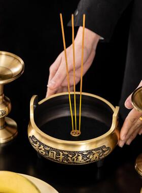 纯黄铜香炉上香家用供奉套装佛前五供摆件上供烛台供果盘花瓶香筒