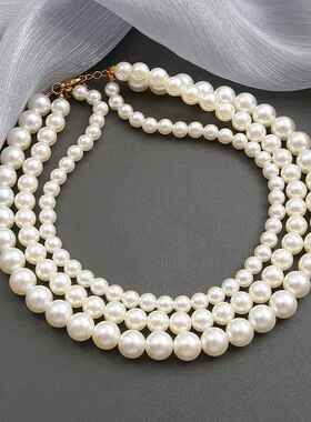Pearl necklace for women珍珠项炼女三层锁骨炼覆古巴洛克项炼
