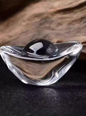 天然黄水晶元宝摆件白水晶家居客厅桌面装饰品铜米缸聚宝盆配件