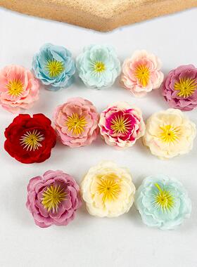 仿真茶梅花朵 花环头饰发饰婚庆家居装饰绢布带芯假花花头