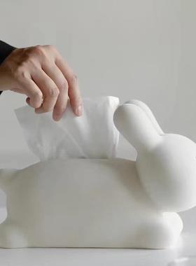 可爱卡通植绒兔子纸巾盒餐巾盒客厅餐厅儿童房植绒兔子收纳盒摆件