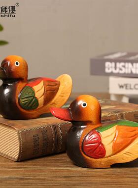 木制鸳鸯饰品小对木雕新婚夫妇结婚礼物