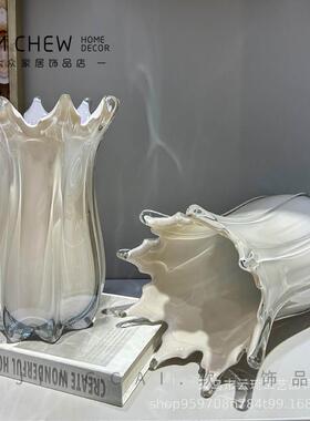 高级轻奢白色艺术琉璃花瓶家居办公室高档装饰品样板间创意装饰品