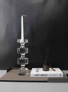 晶欧式轻奢简约水装烛台皮革托盘样板房玄0320关卧室居客厅饰品摆