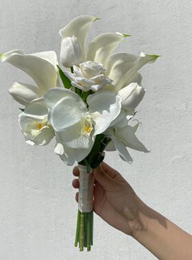 韩式新娘手捧花结婚婚礼白色彷真郁金香马蹄莲花束情侣领证手拿花