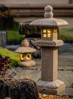 中式彷石宫灯庭院装饰太阳能石灯笼花园景观户外落地造型石雕摆件
