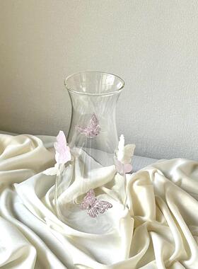 立体蝴蝶花瓶高硼硅玻璃插花器家用花瓶小众设计干花水培花瓶