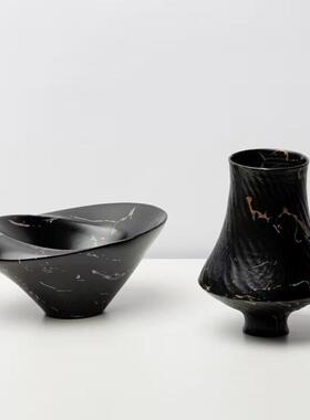 现代简约肌理花瓶果盘摆件样板间仿大理石纹装饰品软装桌面花器