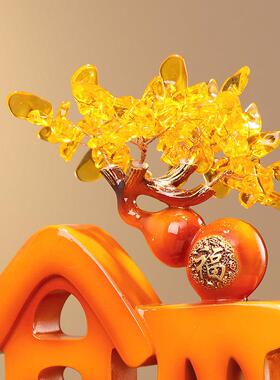 大象摆饰福玄发字财三树件套客厅电视柜酒柜轻奢高档关招财FW295