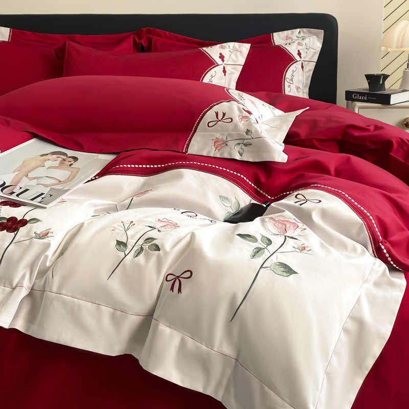 高档长绒棉结婚四件套大红色床单被套纯棉新婚庆床上用品婚房喜被,淘宝优惠券,粉丝福利购,淘宝优惠卷