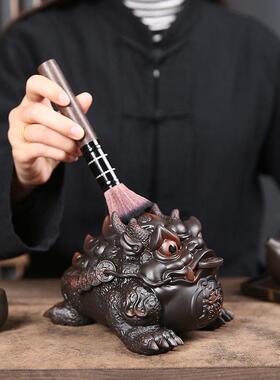 大号招财紫陶金蟾茶宠摆件精品可养三足蟾蜍茶玩茶具茶桌茶盘装饰
