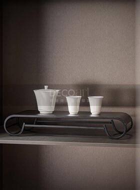 叙境新中式大平层样板间书房工作台面邸高装饰书对狮摆件书柜套装