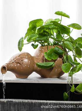 古法缸创意陶瓷陶罐循环水流水摆件鱼缸造景全套生态缸过滤系统