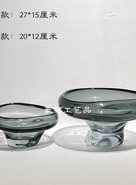 轻奢现代灰色三角琉璃果盘摆件家居样板房餐厅台面装饰样品摆件