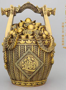 一桶金黄铜摆件招财铜聚宝盆客厅店铺公司开业礼品办公室桌面装饰