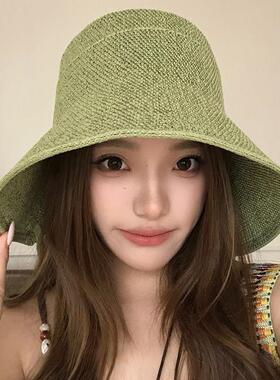 苏晓彤同款棉麻系带大檐草帽女夏季沙滩度假遮阳防晒帽子太阳帽潮