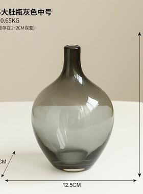 正品简约客小口径透明大肚醉玻璃花瓶日式仿厅真吊钟马木桌面水培