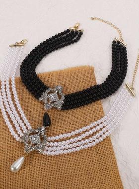 N11028法式复古珍珠项链 轻奢复古多层宫廷风颈链个性夸张项饰女