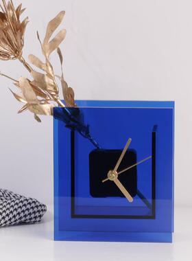 现代亚克力时钟座钟摆件卧室客厅家居装饰品桌面样板房软装摆设