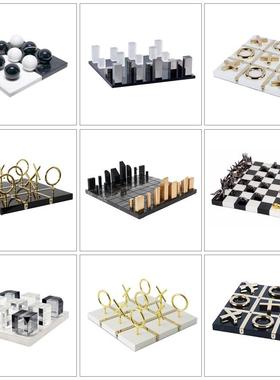 客厅软装饰品摆件样板间配饰创意家居书房极简欧式大理石棋盘象棋