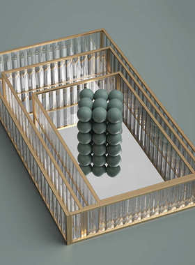 现代简约条纹玻璃收纳盘桌面整理化妆品收纳盒客厅玄关装饰摆件