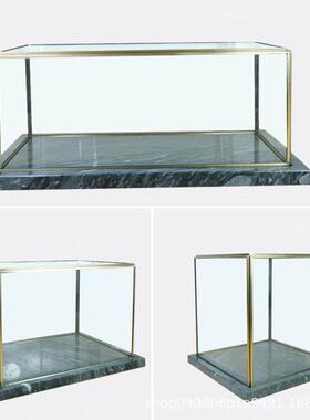 大理石方形玻璃罩摆件现代简约样板房间展厅工艺品展示陈列防尘罩