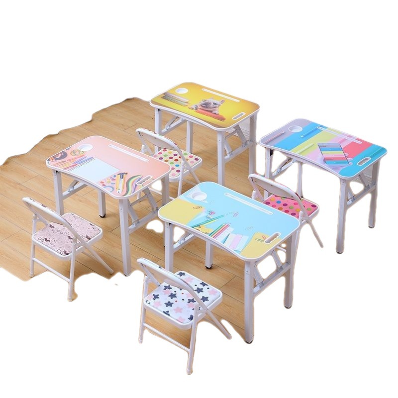 %小学生折叠学习桌椅套装卡通儿童简易书桌写字桌可折叠家用课桌