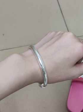 正品足银999纯银手镯女实心光面绕银丝足大人宝款宝工手定制民族