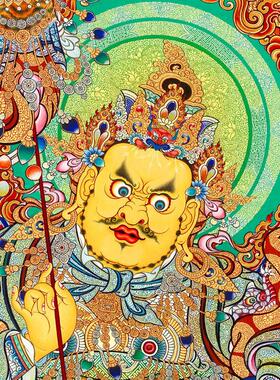 馆藏级财宝天王唐卡财神西藏热贡精品客厅佛堂玄关高端装饰挂画