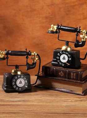 老式覆古电话机座机摆件手摇式老物件装饰品客厅树脂模型酒柜摆设
