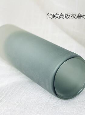 高级感花瓶灰色艺术摆件磨砂办公室玄关装饰细长细高客厅插花花器