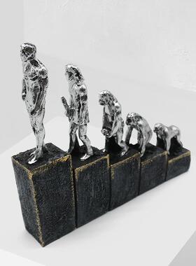 猿人进化人物雕塑创意树脂工艺品家居办公室摆件客厅复古桌面装饰