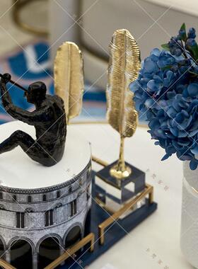 轻金奢属芭蕉叶子软装饰品办公室房书柜水晶艺品摆设书工创KF-563