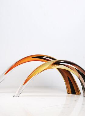 艺术品超厚混彩玻璃牛角摆件现代轻奢客厅样板间酒店桌面玄关装饰