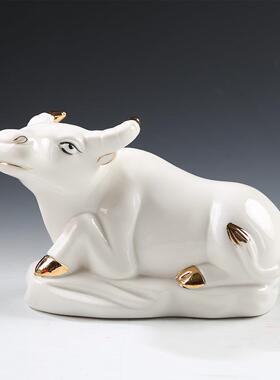 德化陶瓷白牛摆件 十二生肖牛 招财牛摆件 风水摆饰家居装饰摆件