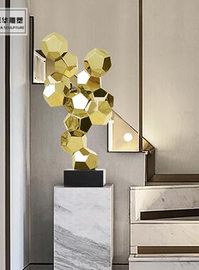 装置艺术雕塑不锈钢方块摆件室内中庭古铜色拉丝镜面客厅玄关装饰