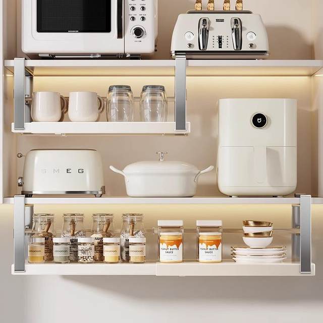 New kitchen cabinet under hanger, retractable suspension layered multi-functional storage basket seasoning storage cabinet