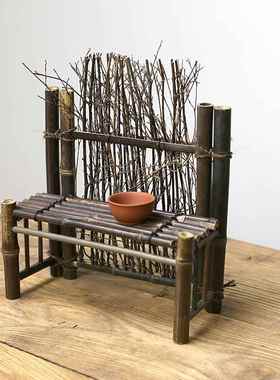 日料刺身摆盘装饰竹篱笆刺身拼盘餐厅紫竹酒店海鲜田园小屏风围栏