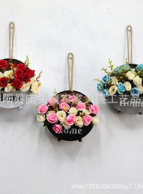 美式壁挂花篮墙面装饰吊篮铁艺墙挂客厅卧室餐厅装饰花篮花盆