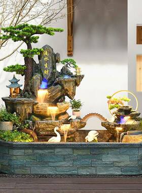 高山生财摆件循环水水鱼山池办公室流GOT假瀑布喷泉庭院阳台落地