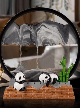 熊猫流沙画 画摆件创意解压沙漏轻奢客厅酒柜办公室桌艺术装饰品