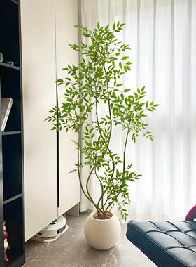 南天竹彷真绿色植物大型彷生植物高端轻奢落地假盆栽客厅装饰摆件