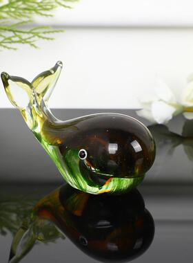 热销手工玻璃鲸鱼工艺摆件海洋动物雕塑家居客厅桌面装饰品