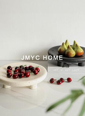 法式仿洞石高脚干果收纳托盘水果盆餐厅吧台柜样板间家居软装摆件