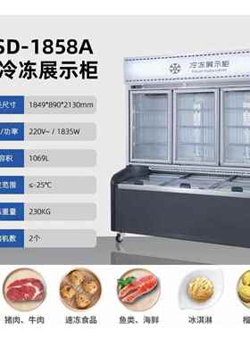 商用榴肉牛排速雪糕冻汤圆水饺立式冰柜370冷莲冻柜牛冰淇淋展示