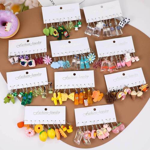 Earrings set 5 pieces彩色亚克力耳环套装5件牛油果多巴胺耳环 - 图0
