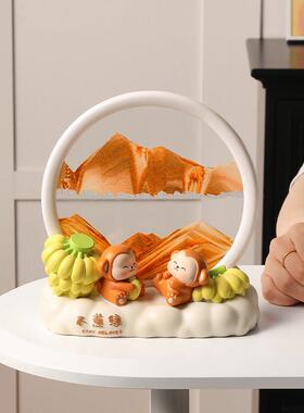 YSM0513焦虑治客愈猴流沙画摆件不厅子电视柜酒柜办公室桌面装饰