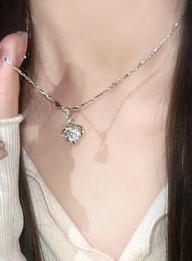 999纯银项炼四叶草颈炼 炼 女款足银新款锆石吊坠银饰送女生生日
